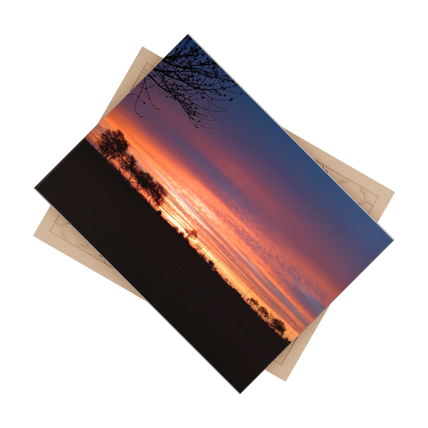 Sunset Silhouette Ceramic Photo Tile | Orange Purple Sky
