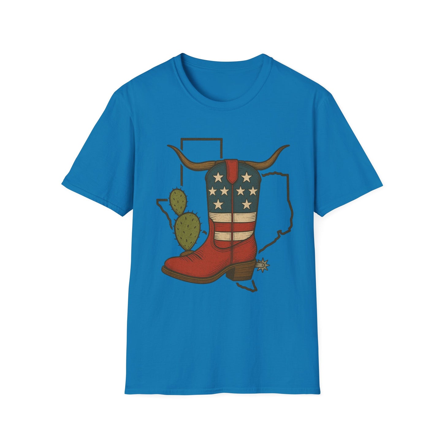 Texas Western Cowboy Boot T-Shirt — American Pride Longhorn Design