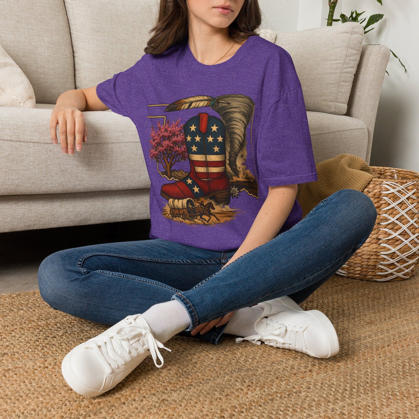 Oklahoma Patriotic Cowboy Boot T-Shirt — Americana Western Graphic Tee