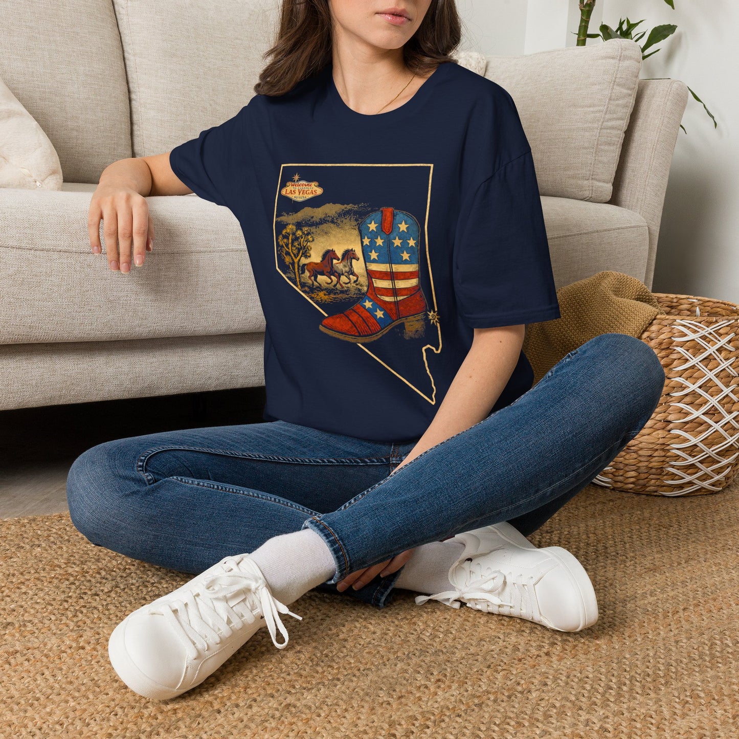 Nevada State Patriotic Cowboy Boot T-Shirt — Las Vegas Desert Horses Graphic Tee