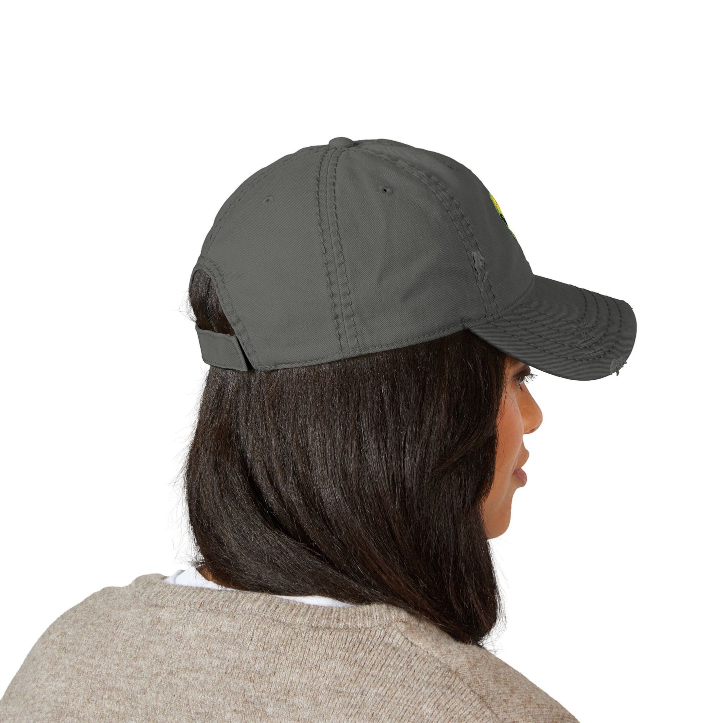 Distressed Embroidered Alien Dad Hat — Vintage Gray Cap