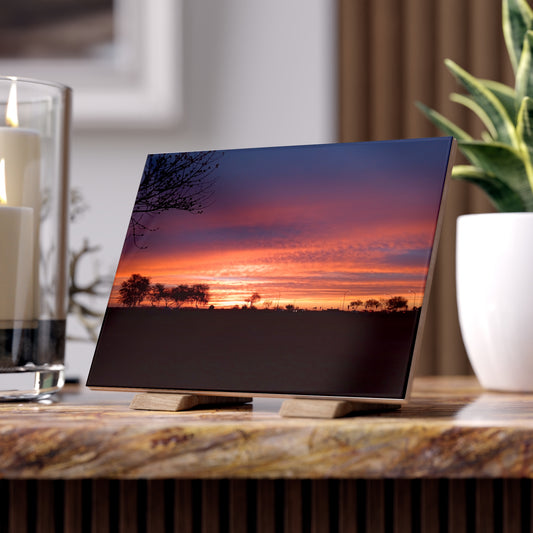 Sunset Silhouette Ceramic Photo Tile | Orange Purple Sky