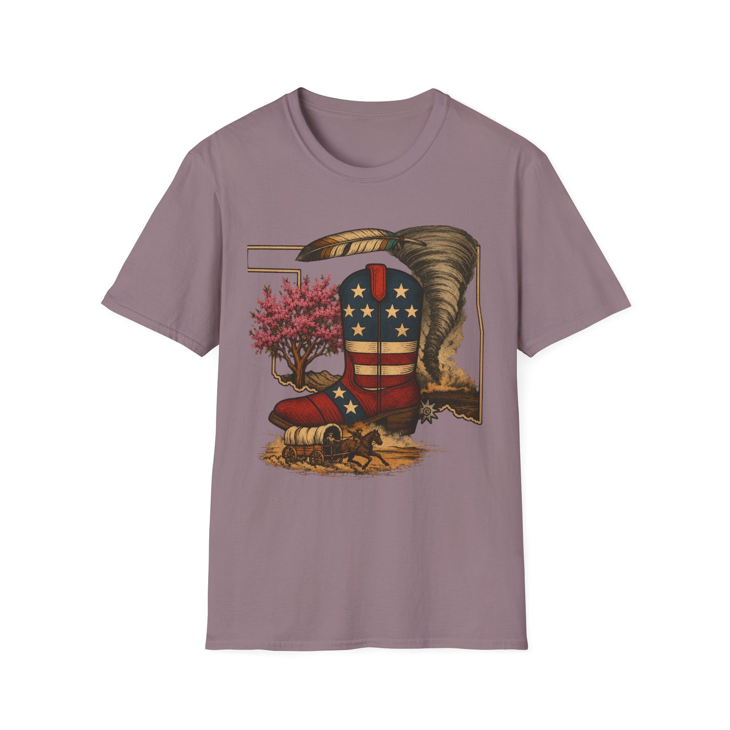 Oklahoma Patriotic Cowboy Boot T-Shirt — Americana Western Graphic Tee