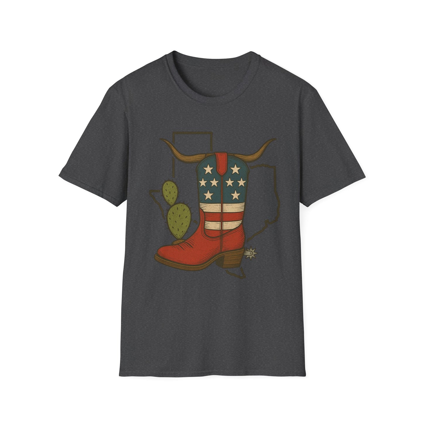 Texas Western Cowboy Boot T-Shirt — American Pride Longhorn Design