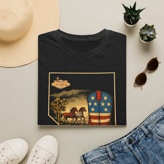 Nevada State Patriotic Cowboy Boot T-Shirt — Las Vegas Desert Horses Graphic Tee