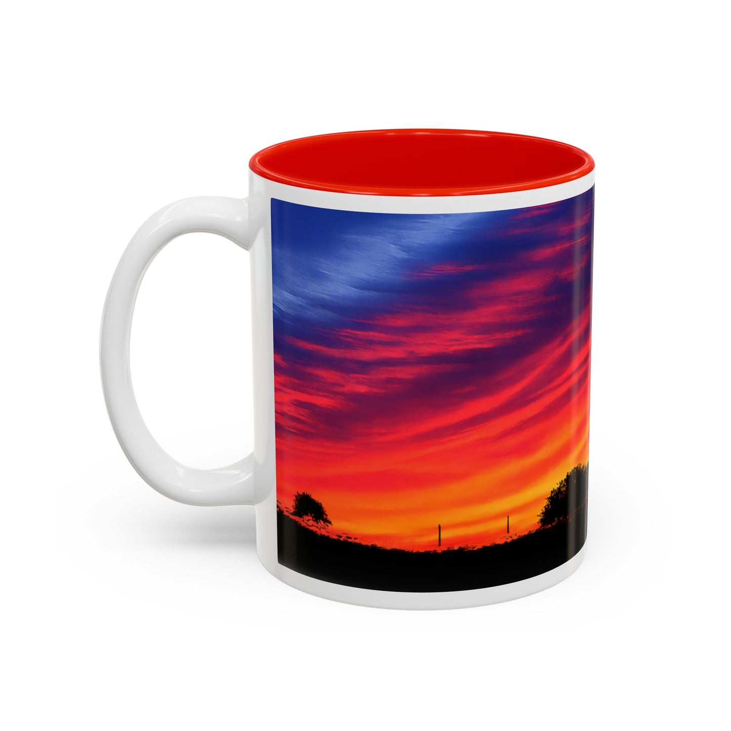 Desert Sunrise Silhouette Accent Mug — Colorful Sky Landscape Coffee Cup (11oz/15oz)