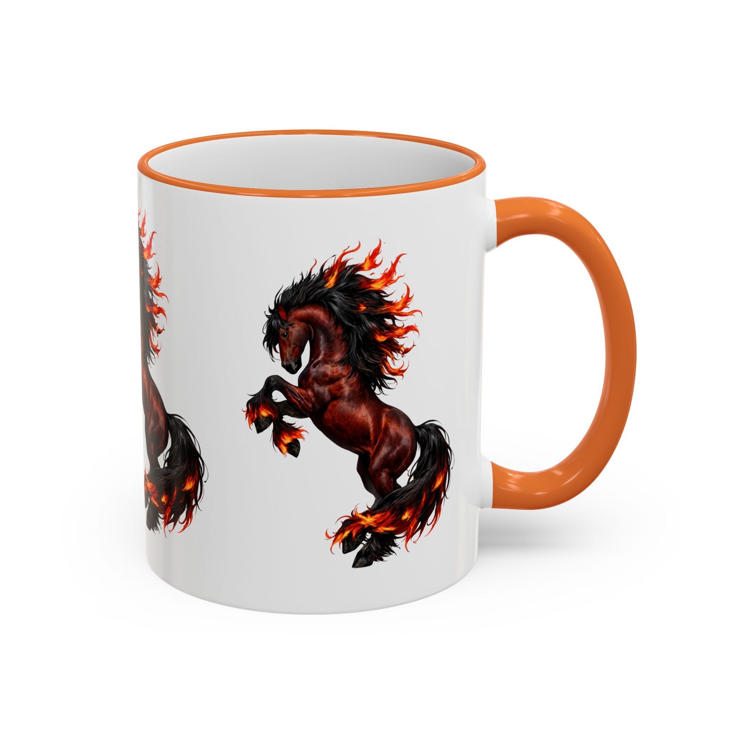Flaming Horse Accent Rim Mug — Fiery Stallion Coffee Cup (11oz/15oz)