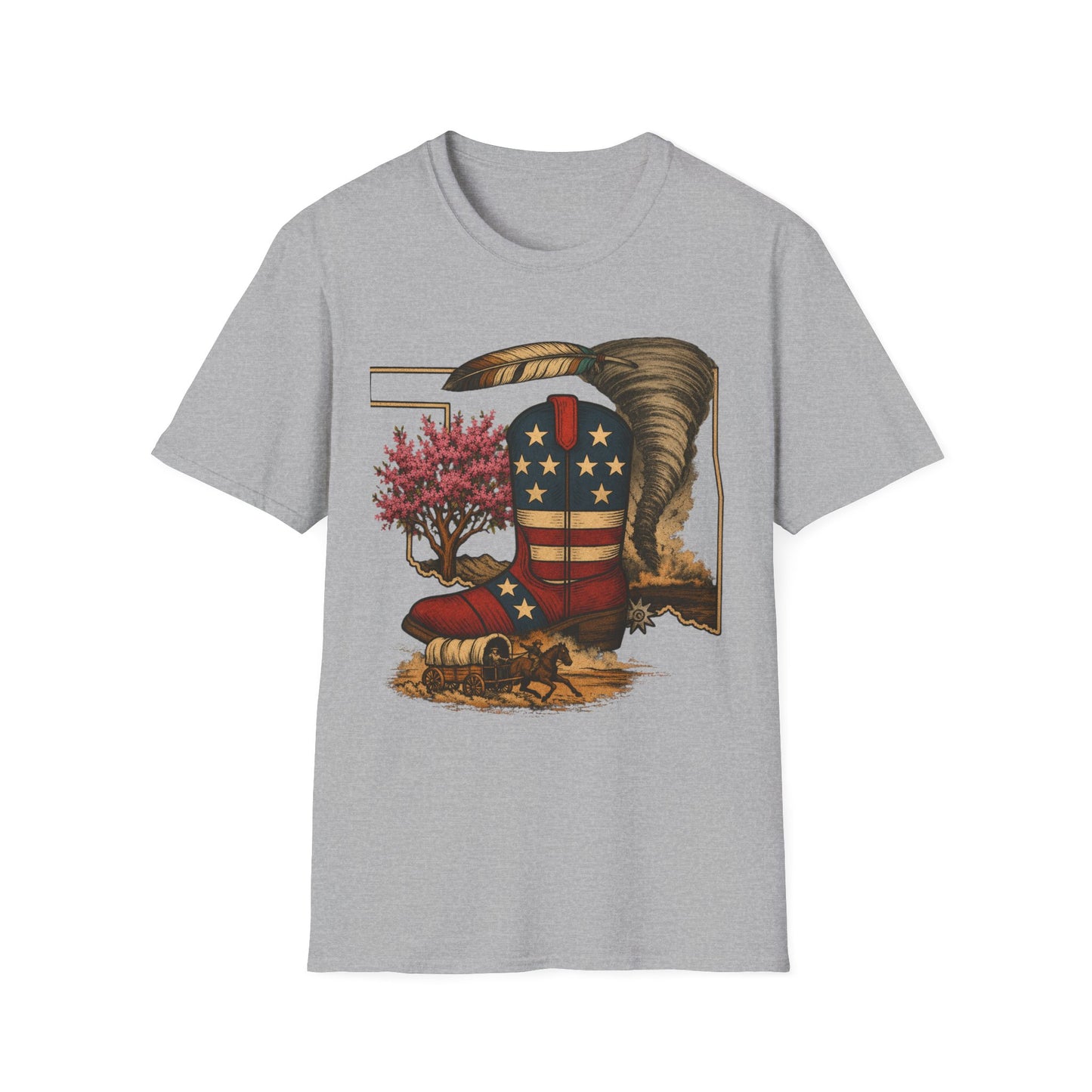 Oklahoma Patriotic Cowboy Boot T-Shirt — Americana Western Graphic Tee