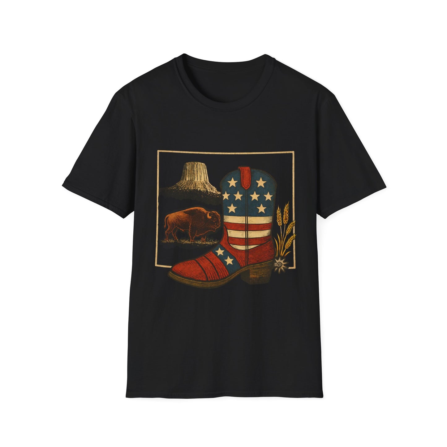 Wyoming Patriotic Cowboy Boot T-Shirt - Americana Western Graphic Tee