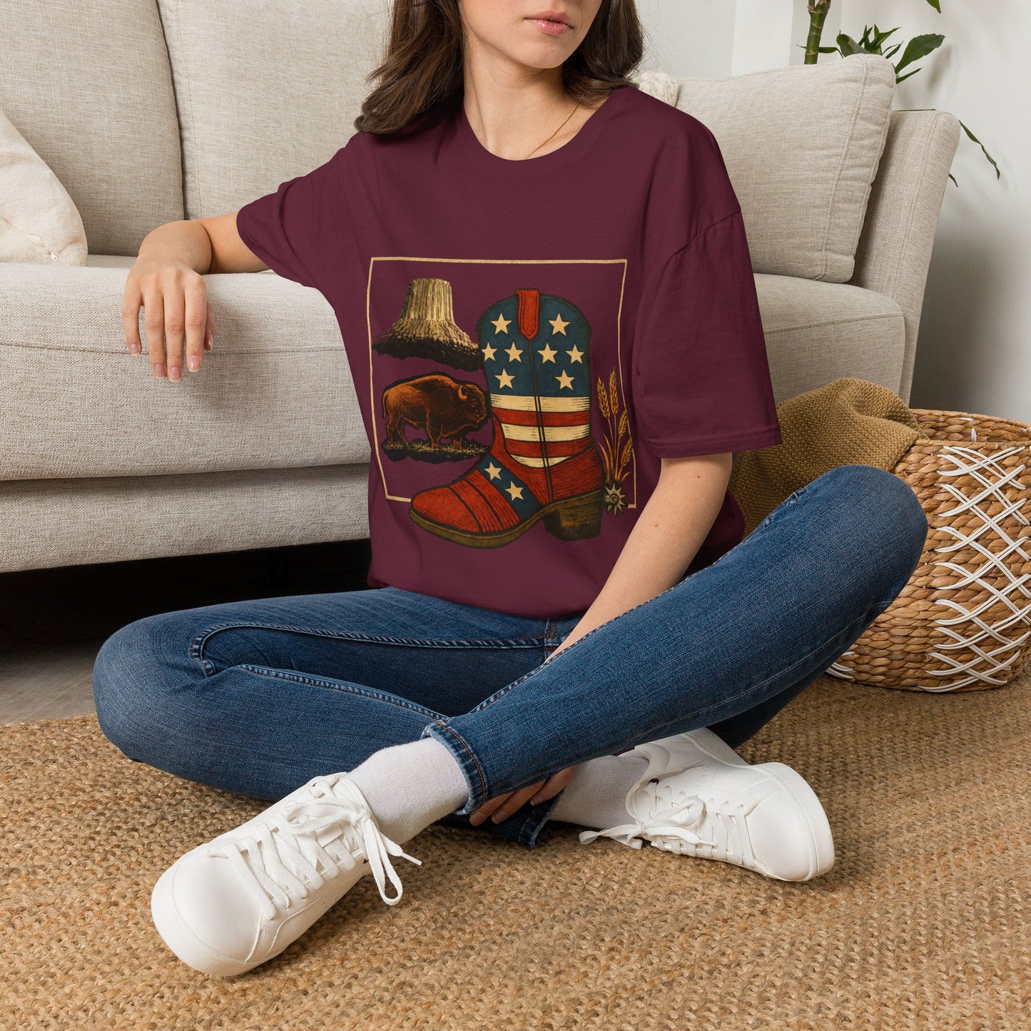 Wyoming Patriotic Cowboy Boot T-Shirt - Americana Western Graphic Tee