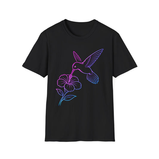 Hovering Hummingbird | Neon Line Art T-Shirt