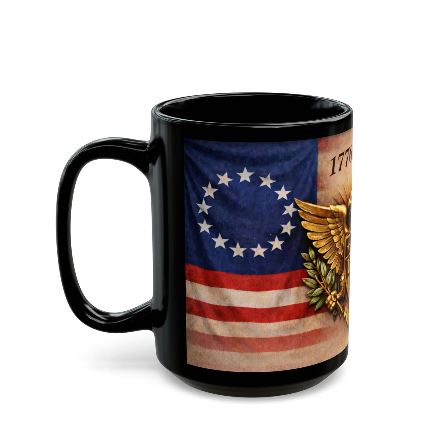 USA Eagle Flag Coffee Mug — 1776 to 2026 Patriotic Black Ceramic Mug (15oz)