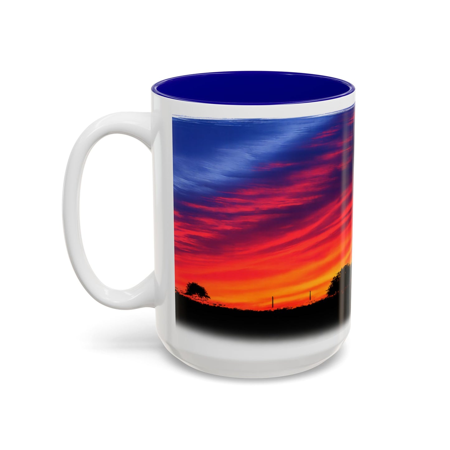 Desert Sunrise Silhouette Accent Mug — Colorful Sky Landscape Coffee Cup (11oz/15oz)