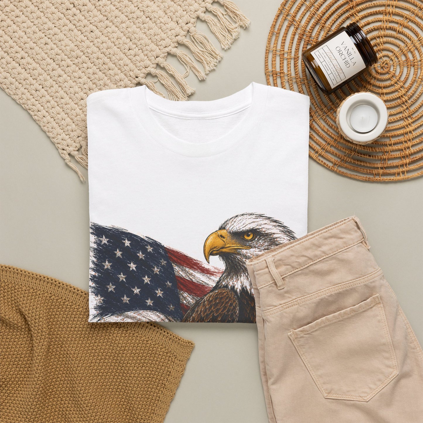 Eagle with American Flag T-Shirt — Patriotic Bald Eagle Tee for 4th of July