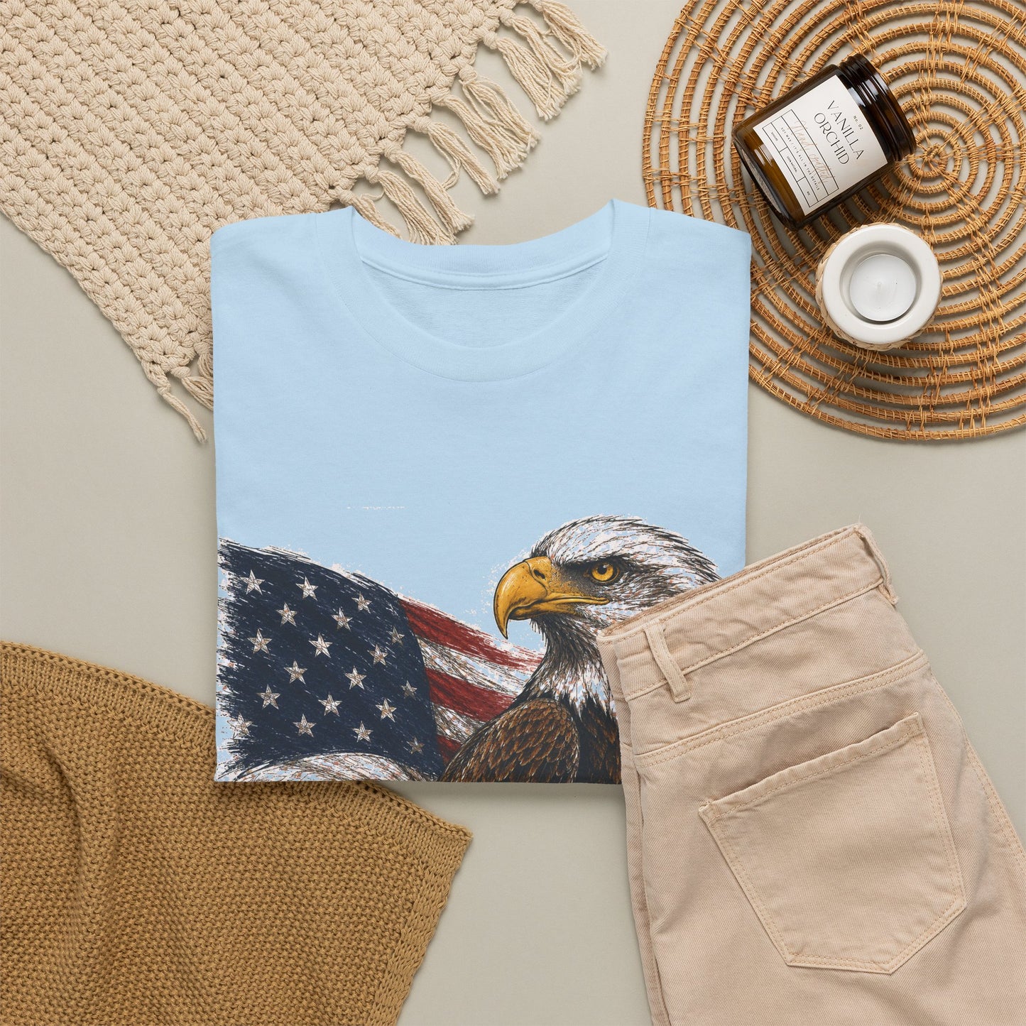 Eagle with American Flag T-Shirt — Patriotic Bald Eagle Tee for 4th of July
