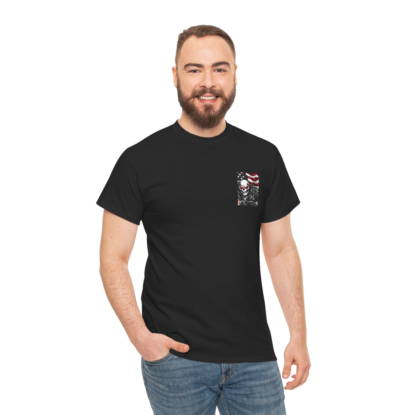 Freedom Rides Eternal Motorcycle Tee | Skull Biker American Flag