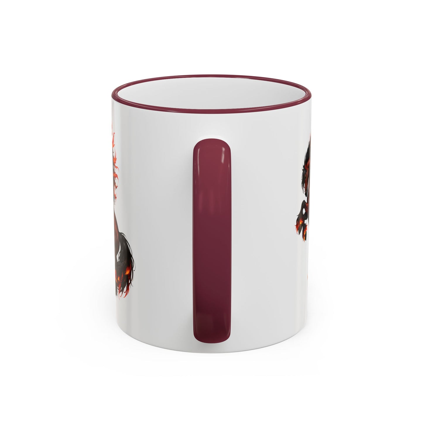Flaming Horse Accent Rim Mug — Fiery Stallion Coffee Cup (11oz/15oz)