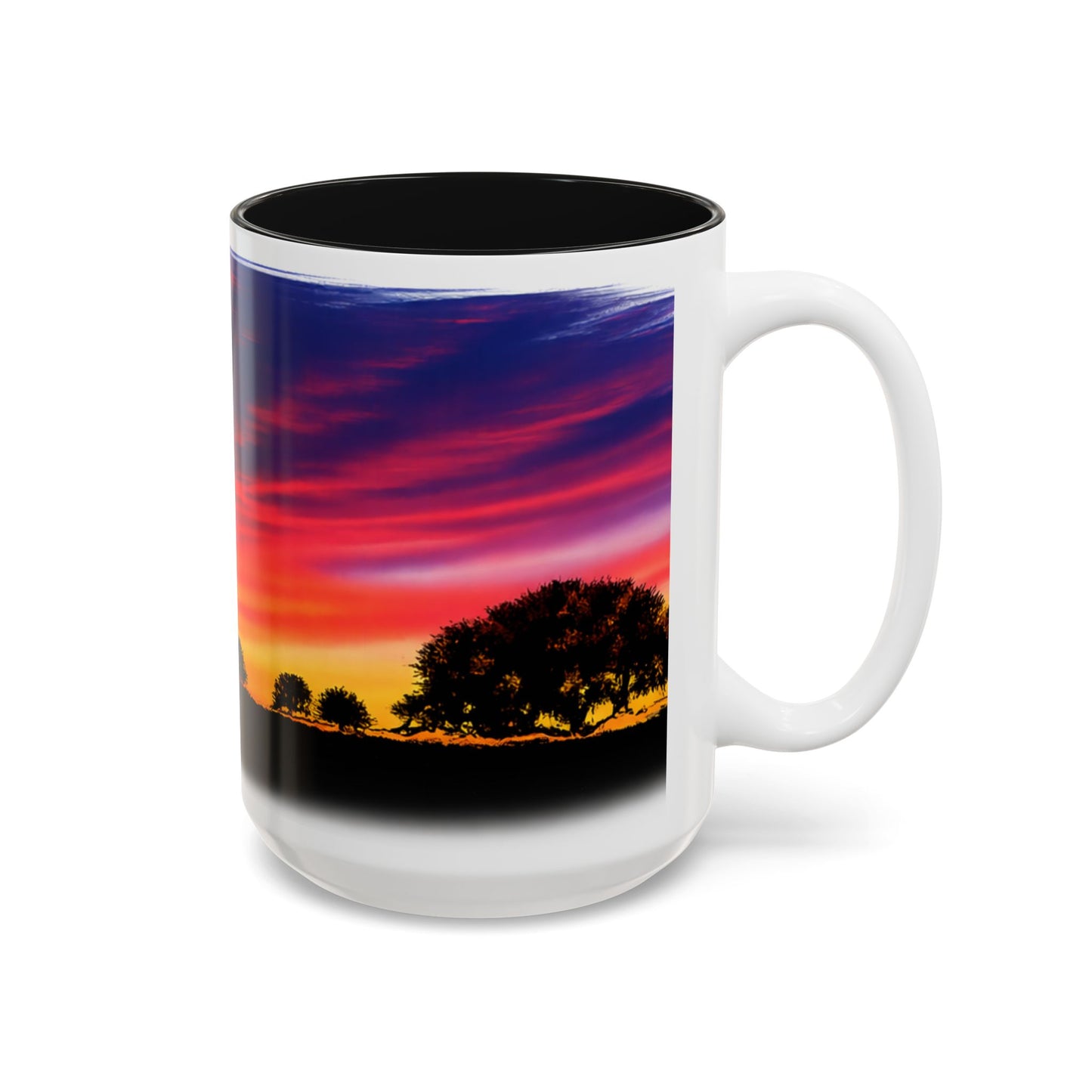 Desert Sunrise Silhouette Accent Mug — Colorful Sky Landscape Coffee Cup (11oz/15oz)