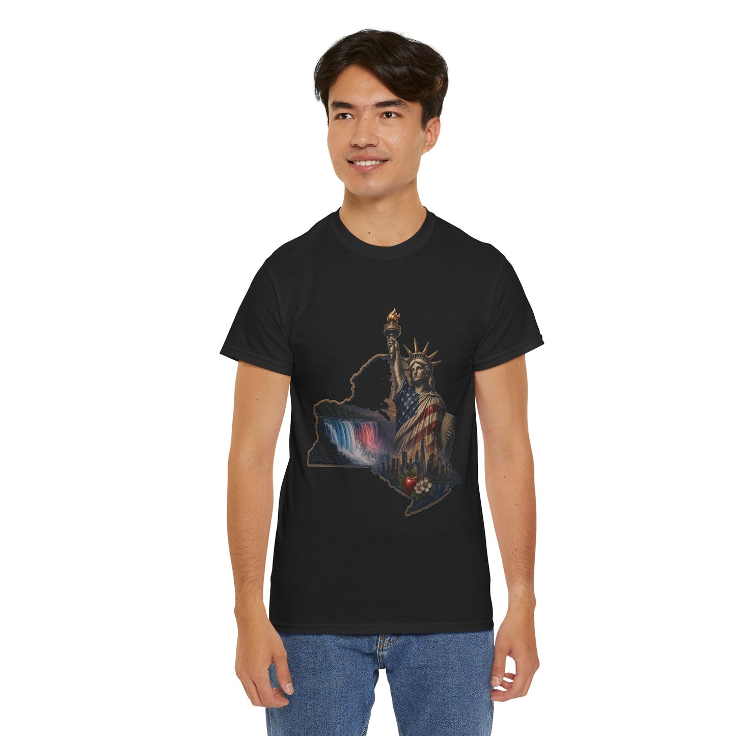 Statue of Liberty New York State Outline T-Shirt — Patriotic NY Tee