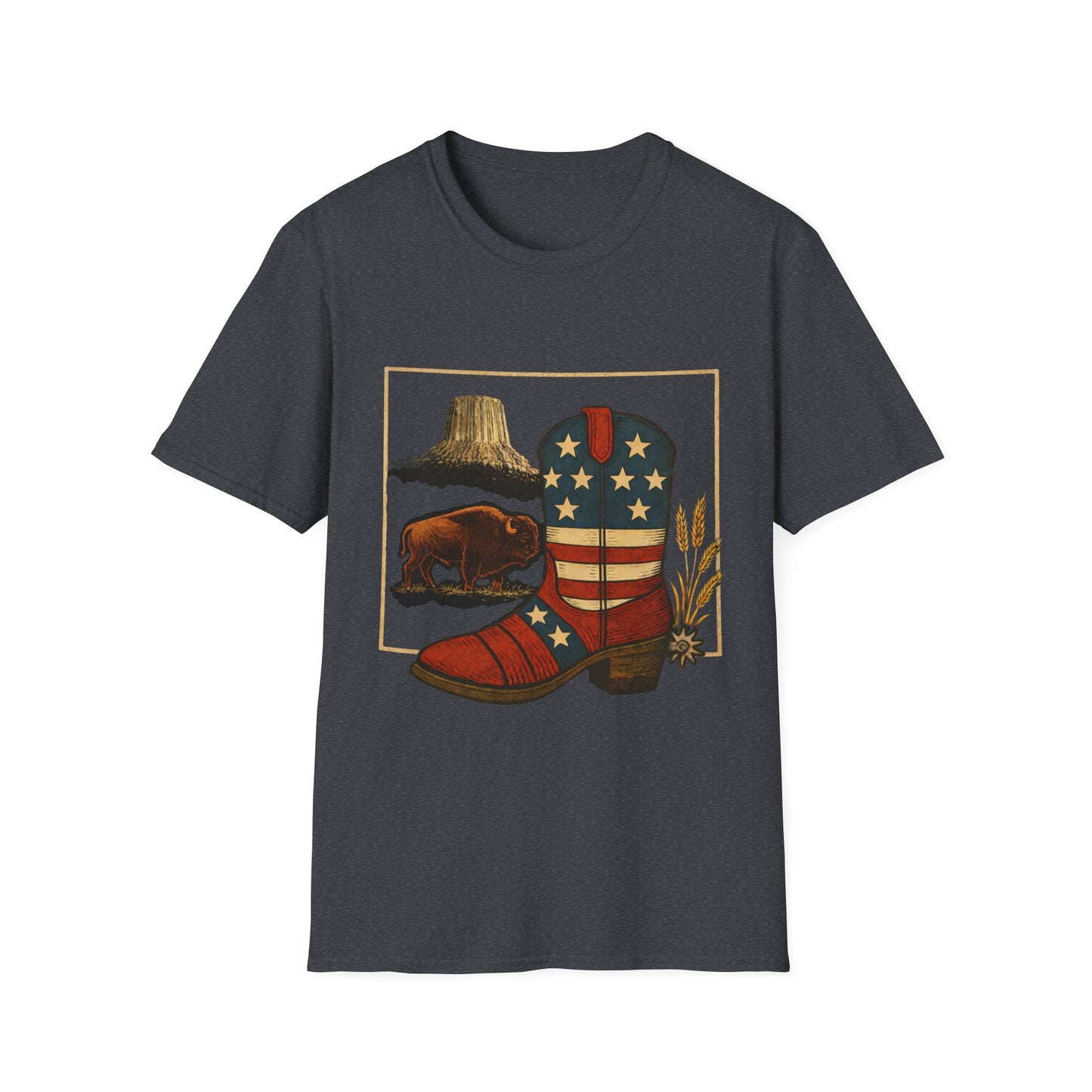 Wyoming Patriotic Cowboy Boot T-Shirt - Americana Western Graphic Tee