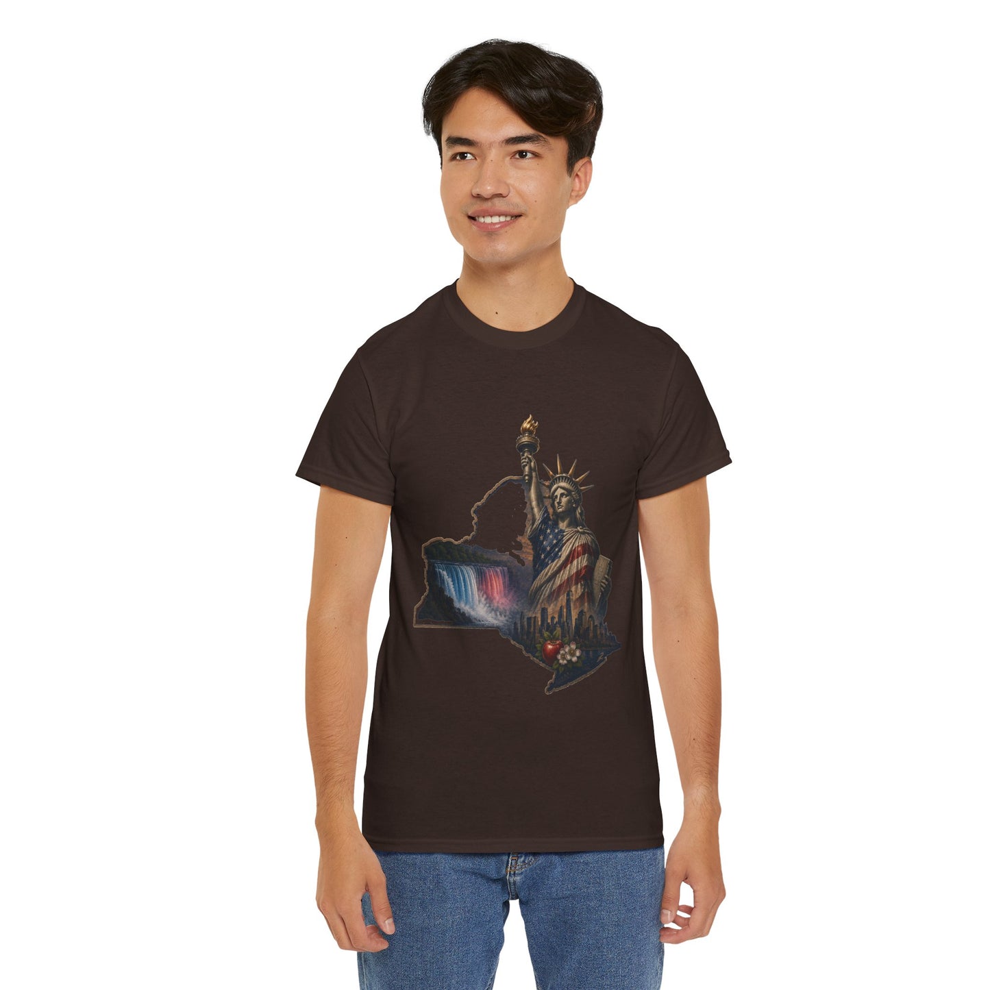 Statue of Liberty New York State Outline T-Shirt — Patriotic NY Tee