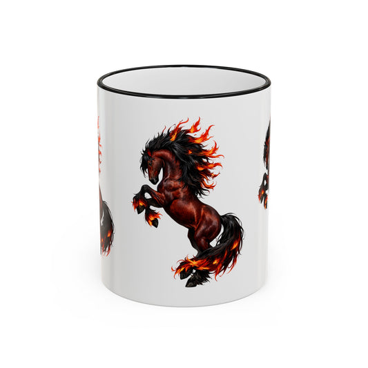 Flaming Horse Accent Rim Mug — Fiery Stallion Coffee Cup (11oz/15oz)