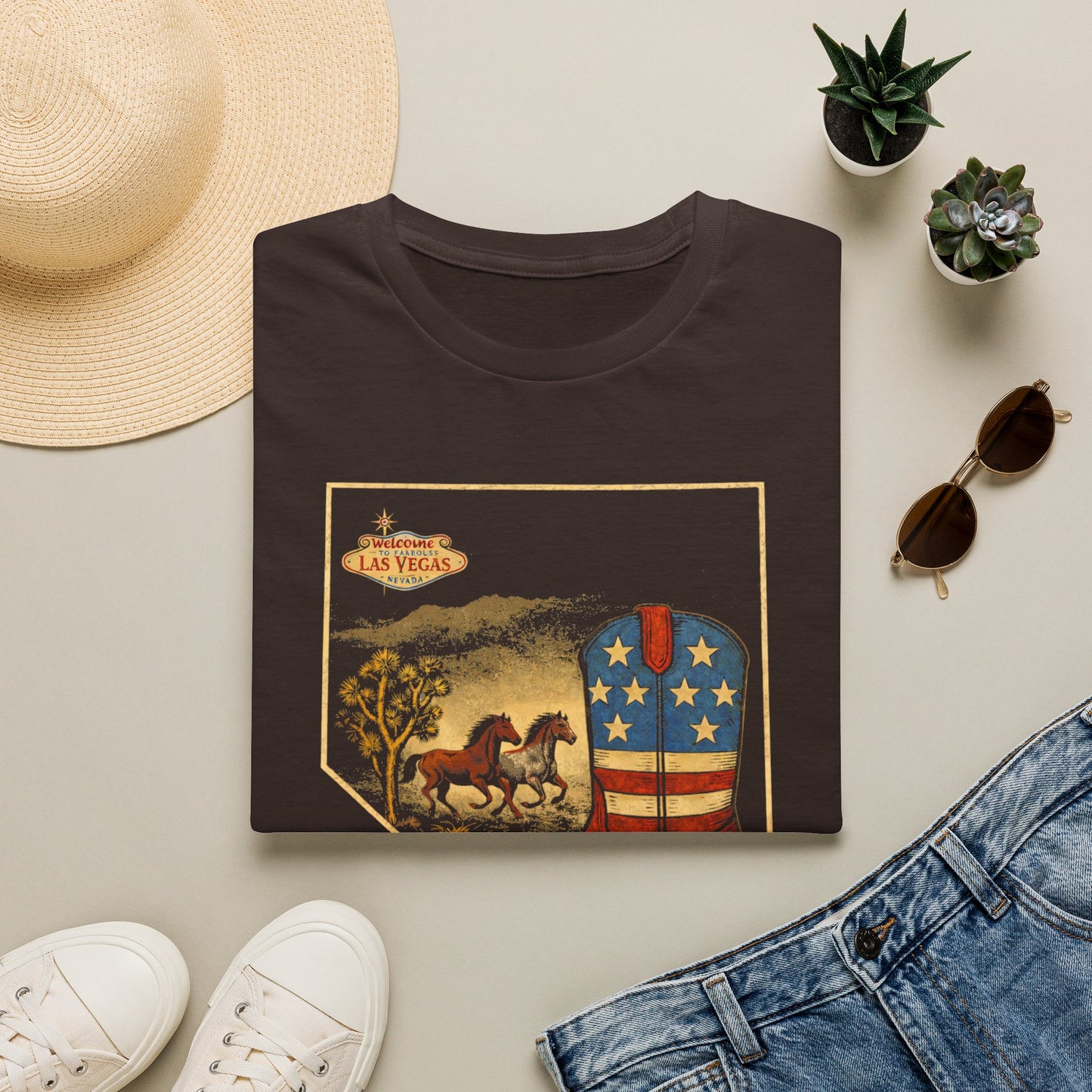 Nevada State Patriotic Cowboy Boot T-Shirt — Las Vegas Desert Horses Graphic Tee