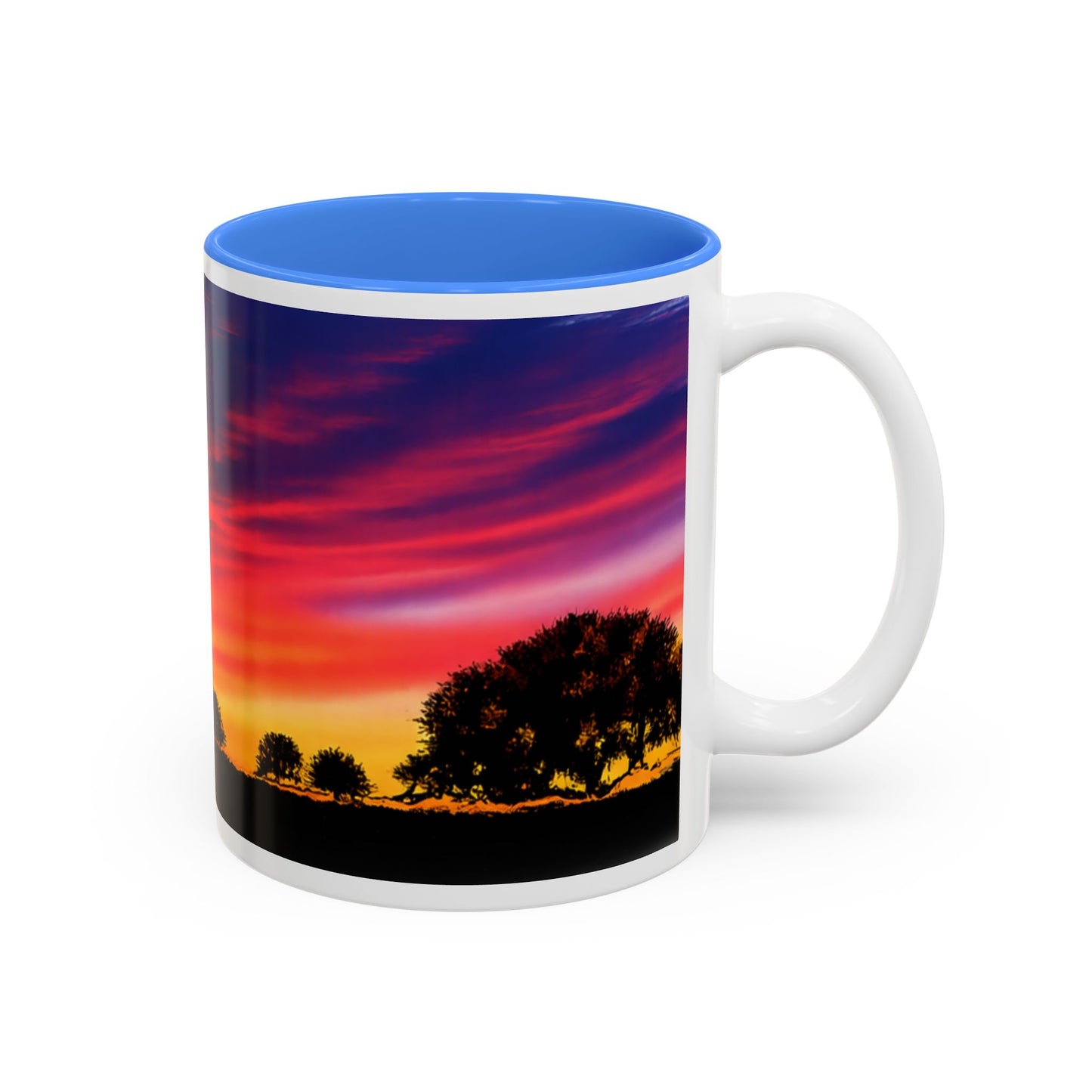 Desert Sunrise Silhouette Accent Mug — Colorful Sky Landscape Coffee Cup (11oz/15oz)