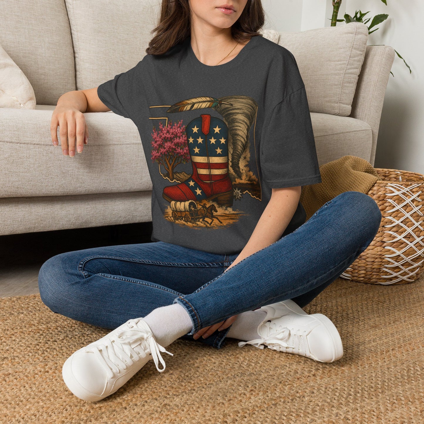Oklahoma Patriotic Cowboy Boot T-Shirt — Americana Western Graphic Tee