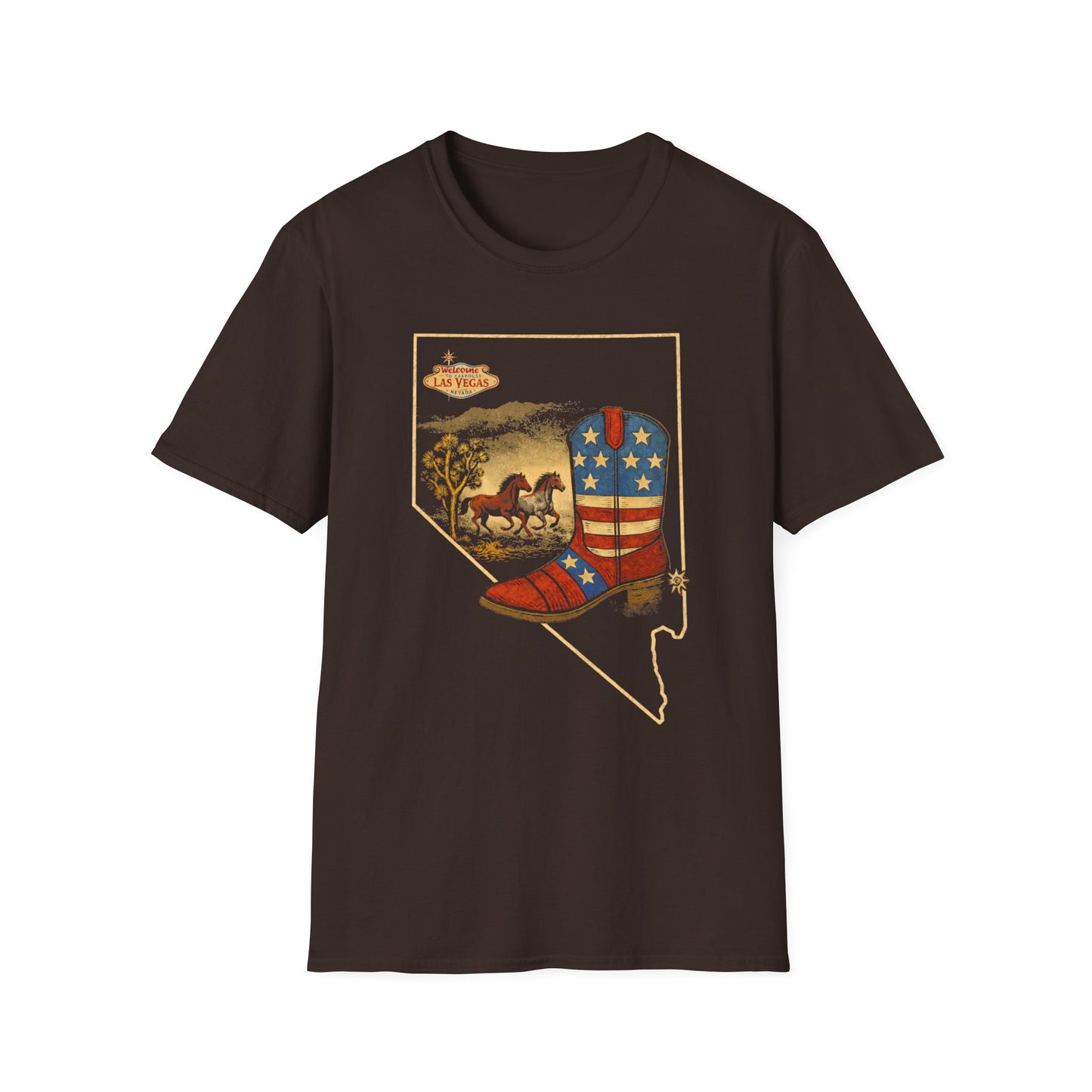 Nevada State Patriotic Cowboy Boot T-Shirt — Las Vegas Desert Horses Graphic Tee