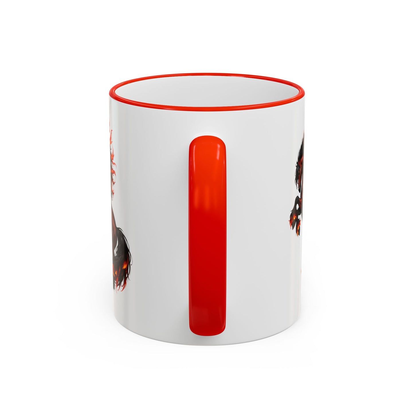Flaming Horse Accent Rim Mug — Fiery Stallion Coffee Cup (11oz/15oz)