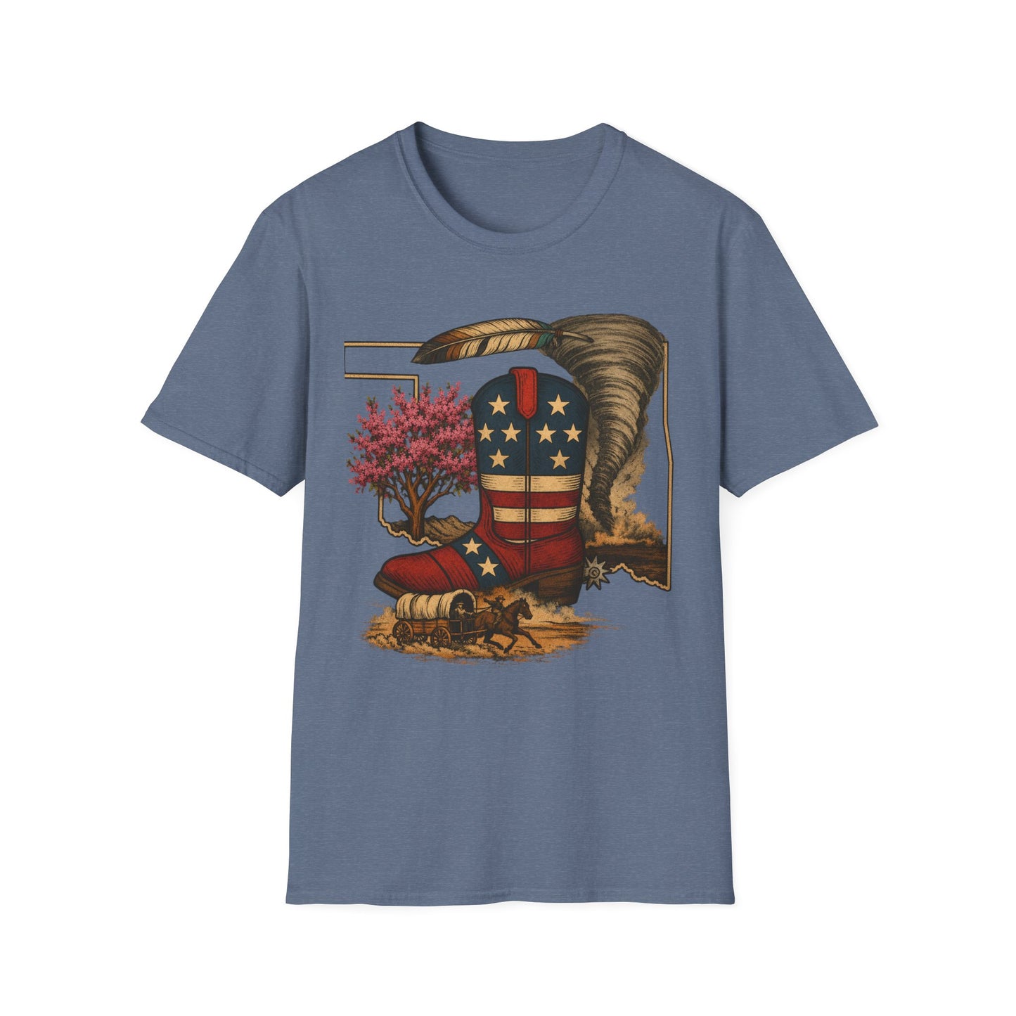 Oklahoma Patriotic Cowboy Boot T-Shirt — Americana Western Graphic Tee