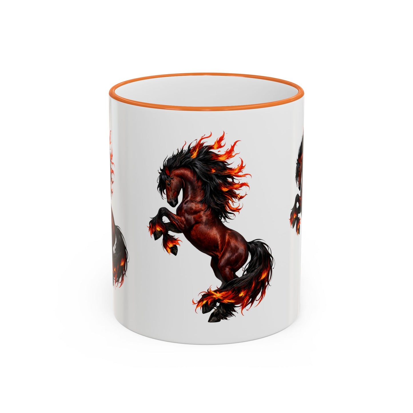 Flaming Horse Accent Rim Mug — Fiery Stallion Coffee Cup (11oz/15oz)