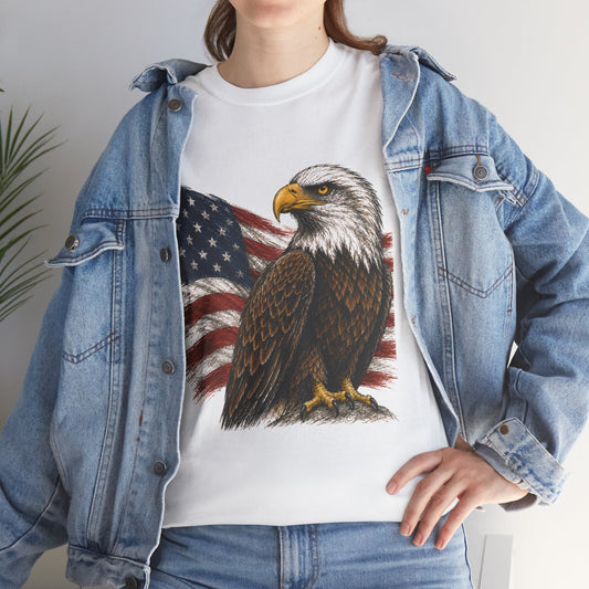 Eagle with American Flag T-Shirt — Patriotic Bald Eagle Tee for 4th of July