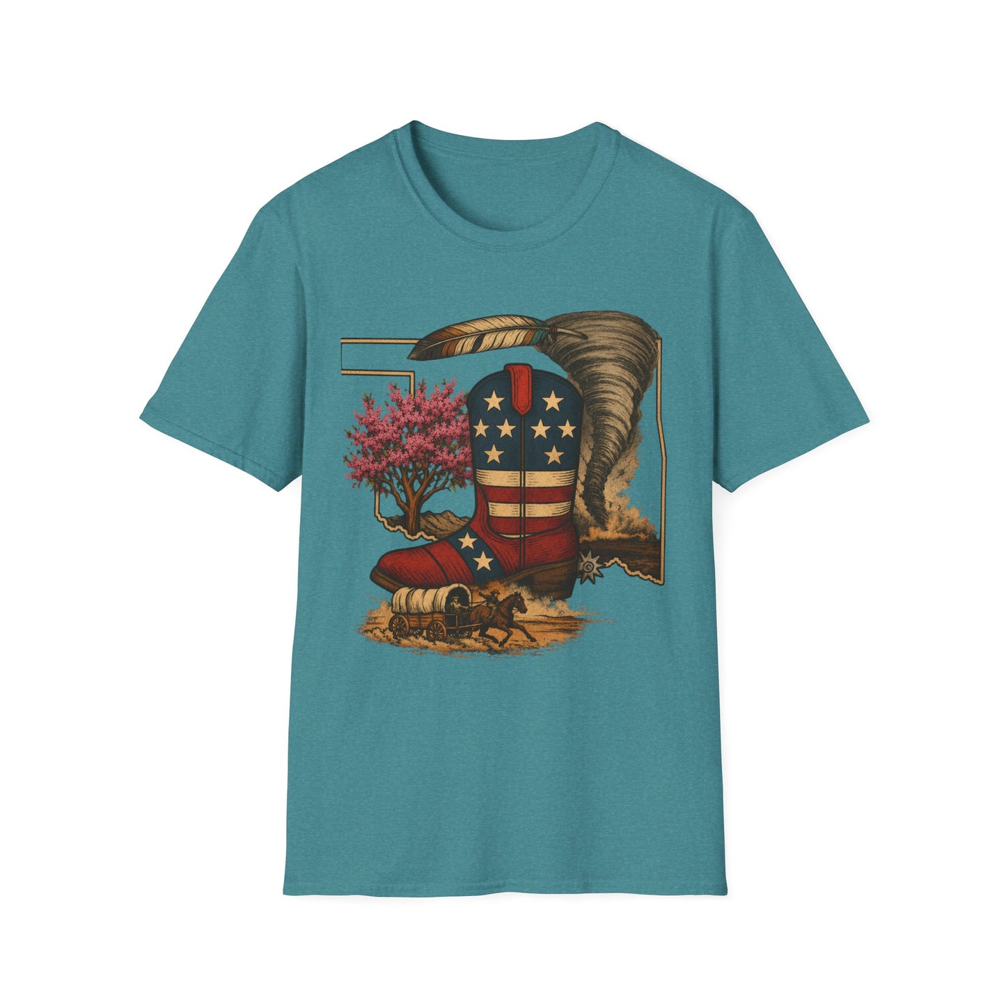 Oklahoma Patriotic Cowboy Boot T-Shirt — Americana Western Graphic Tee