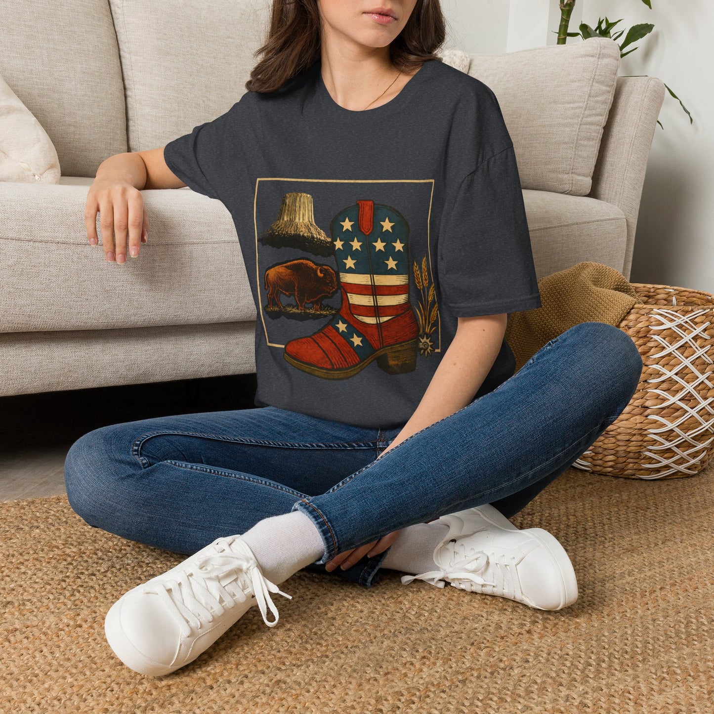 Wyoming Patriotic Cowboy Boot T-Shirt - Americana Western Graphic Tee