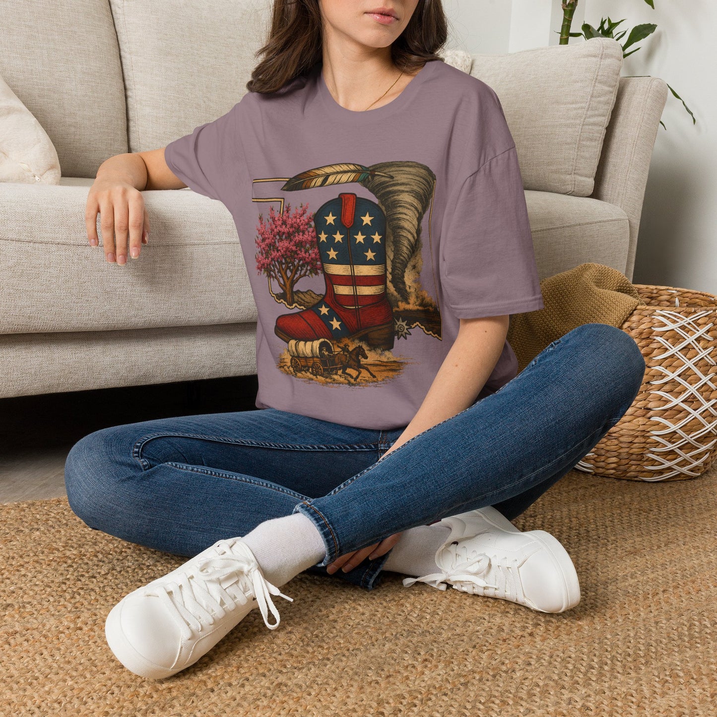 Oklahoma Patriotic Cowboy Boot T-Shirt — Americana Western Graphic Tee