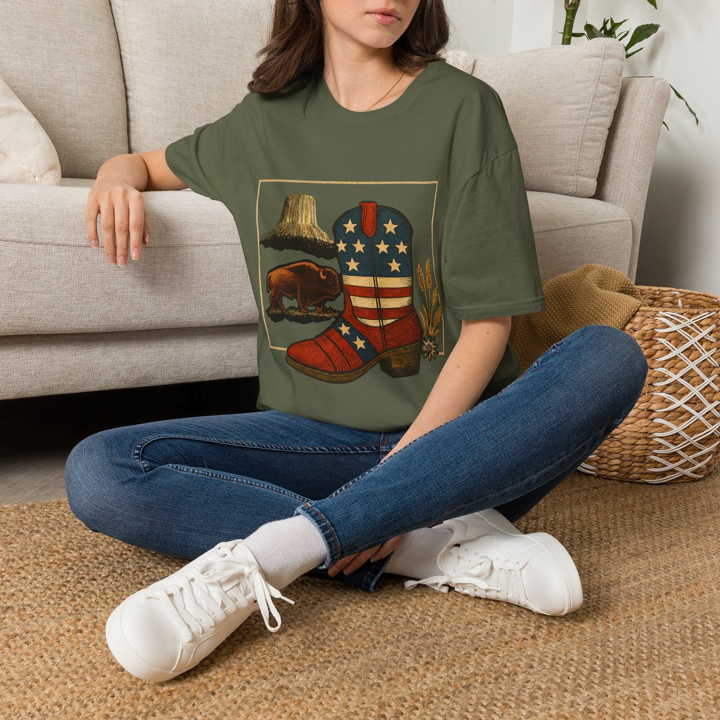 Wyoming Patriotic Cowboy Boot T-Shirt - Americana Western Graphic Tee