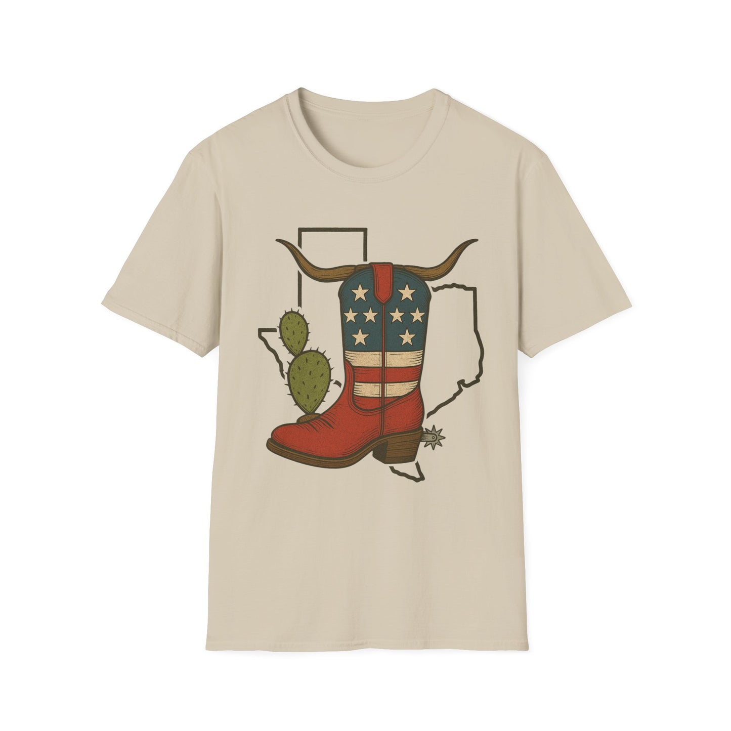 Texas Western Cowboy Boot T-Shirt — American Pride Longhorn Design