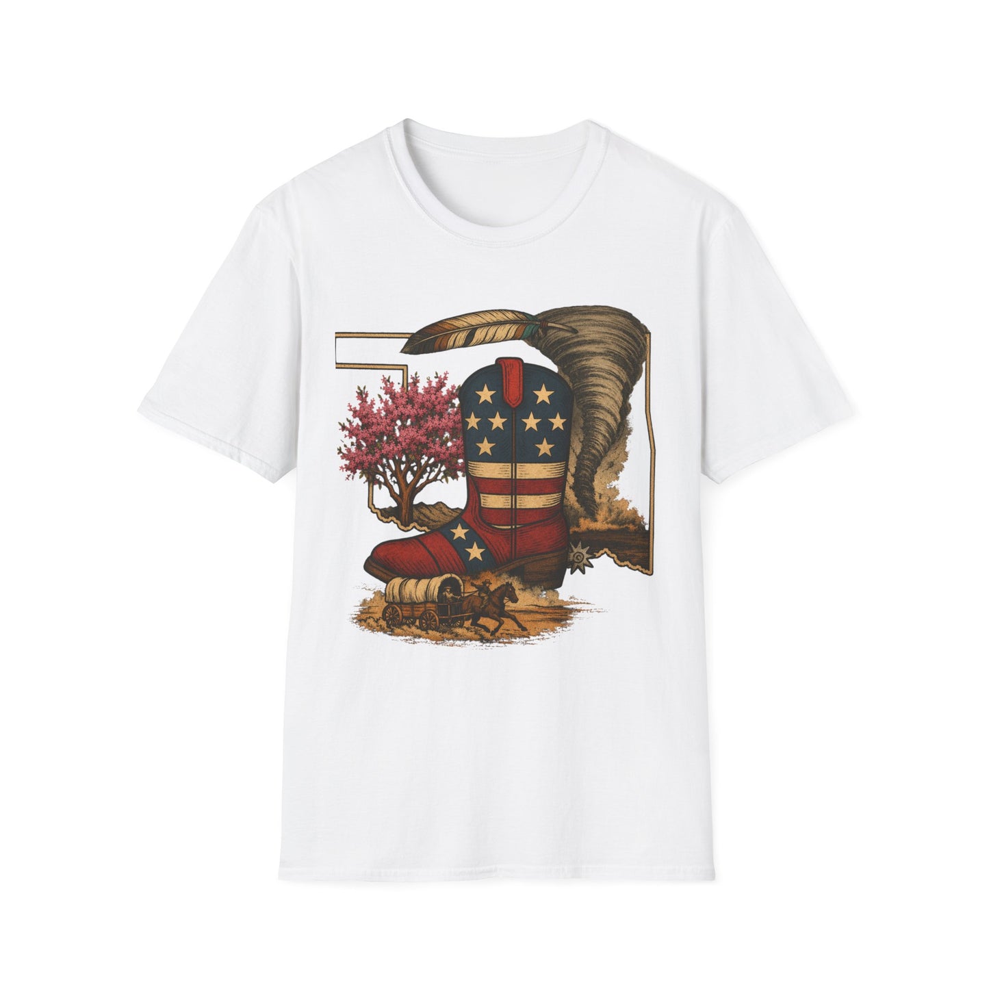 Oklahoma Patriotic Cowboy Boot T-Shirt — Americana Western Graphic Tee