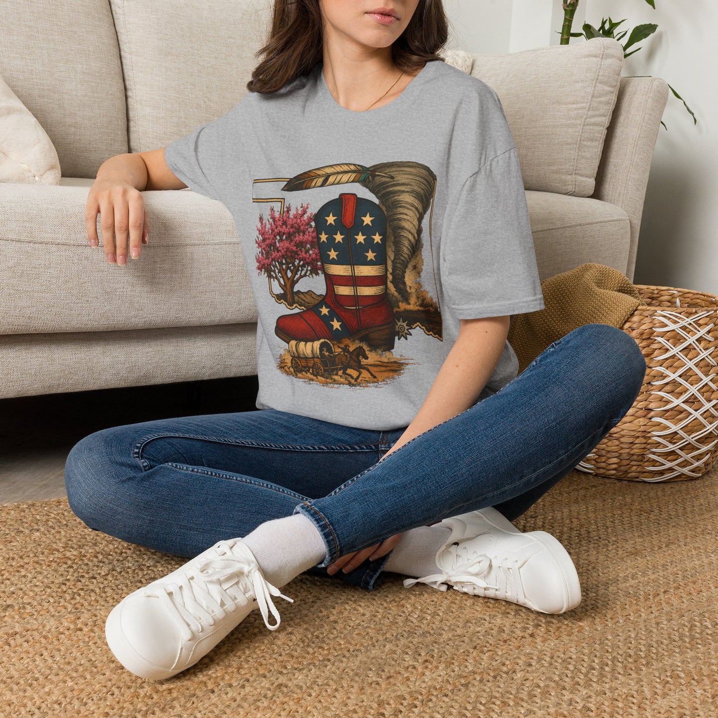 Oklahoma Patriotic Cowboy Boot T-Shirt — Americana Western Graphic Tee