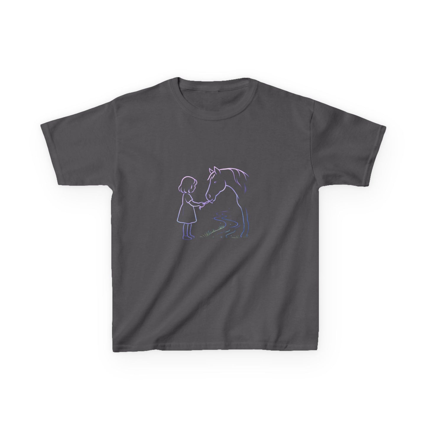 Girl Feeding Horse Kids Tee | Cute Neon Line Art