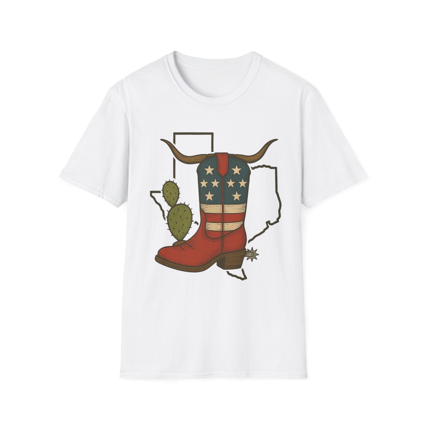 Texas Western Cowboy Boot T-Shirt — American Pride Longhorn Design