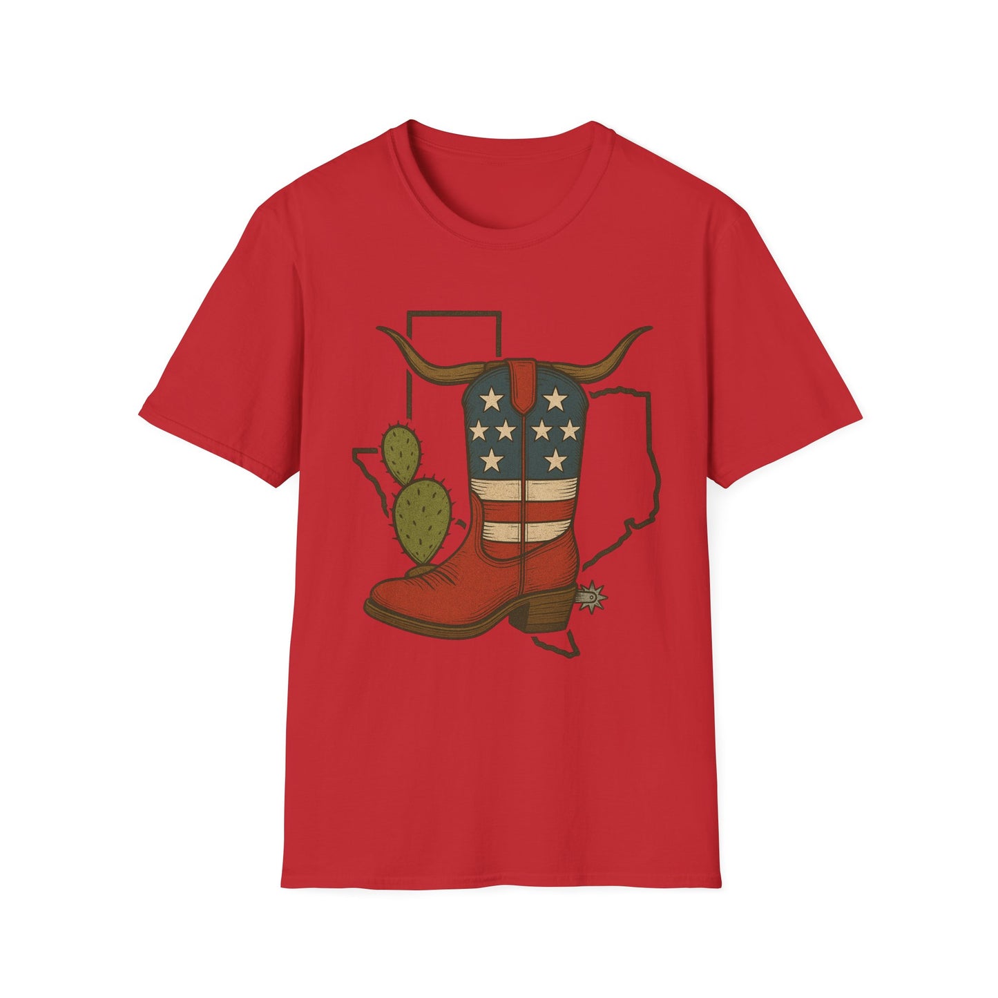 Texas Western Cowboy Boot T-Shirt — American Pride Longhorn Design