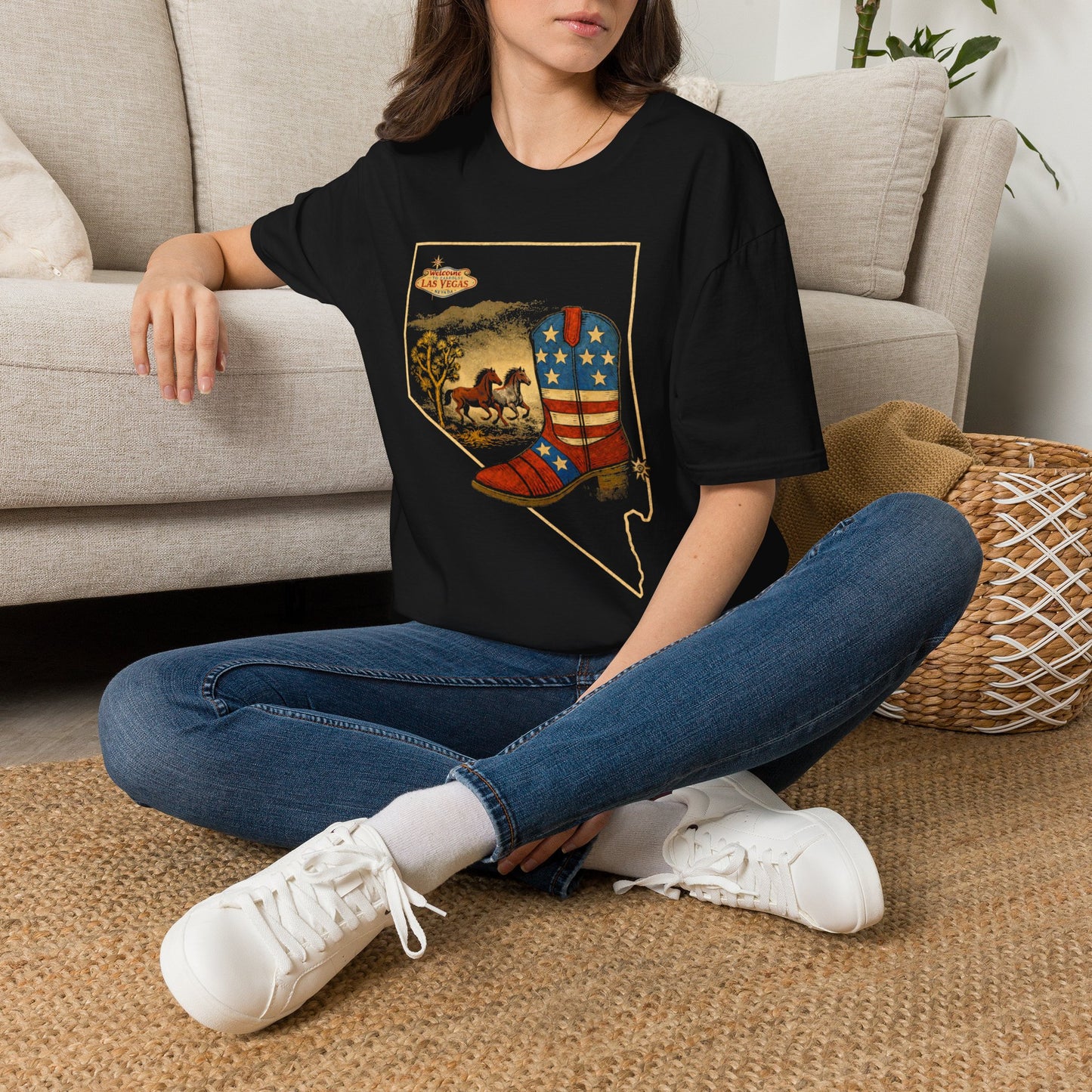 Nevada State Patriotic Cowboy Boot T-Shirt — Las Vegas Desert Horses Graphic Tee