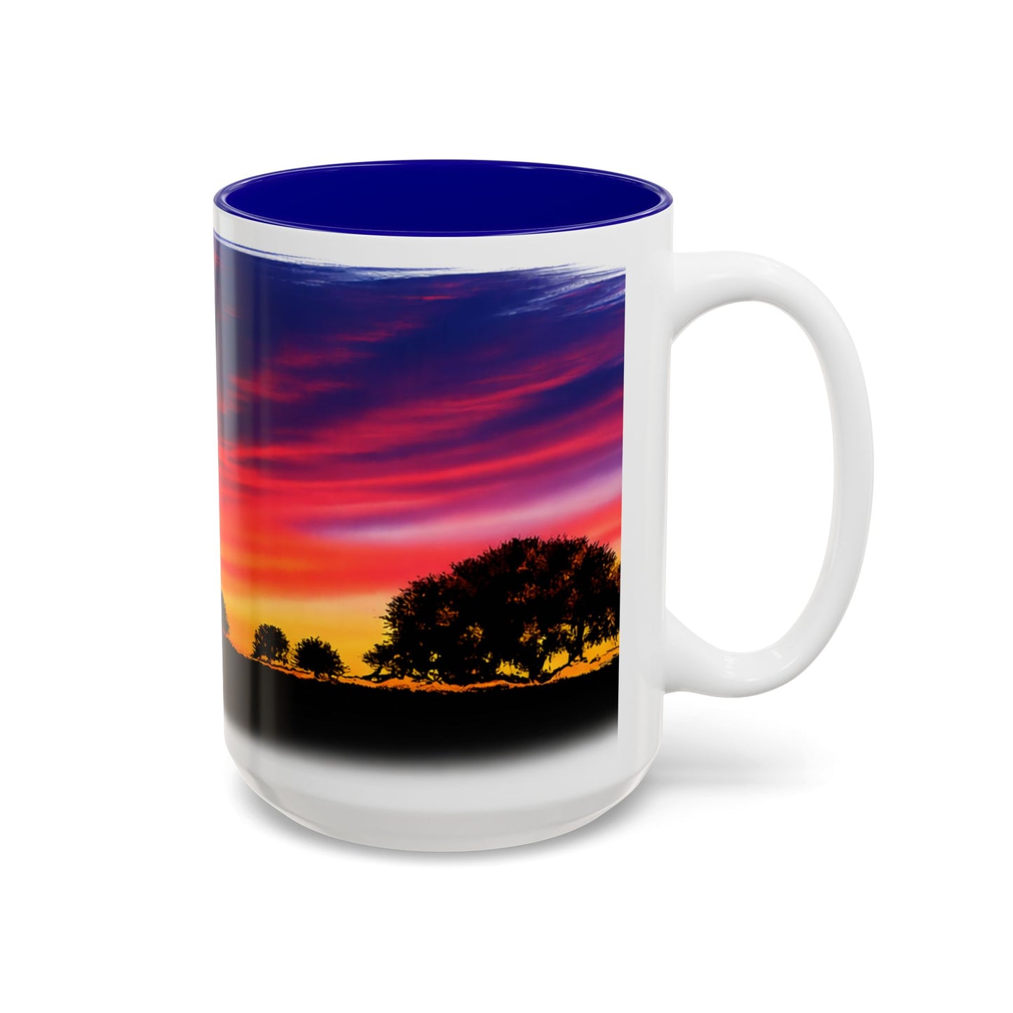 Desert Sunrise Silhouette Accent Mug — Colorful Sky Landscape Coffee Cup (11oz/15oz)