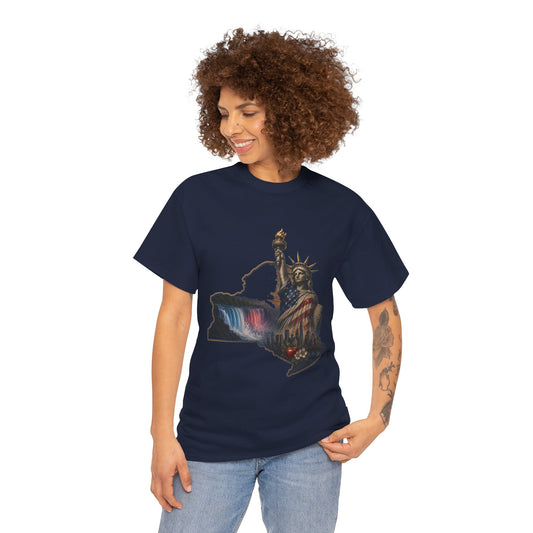 Statue of Liberty New York State Outline T-Shirt — Patriotic NY Tee