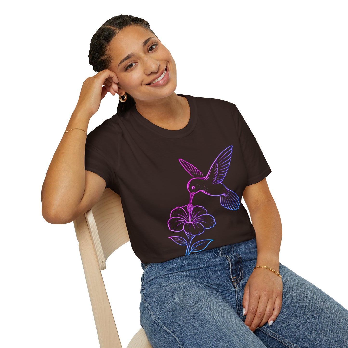 Hovering Hummingbird | Neon Line Art T-Shirt