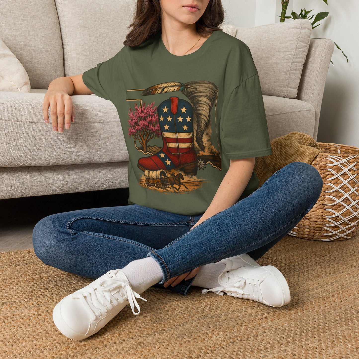 Oklahoma Patriotic Cowboy Boot T-Shirt — Americana Western Graphic Tee