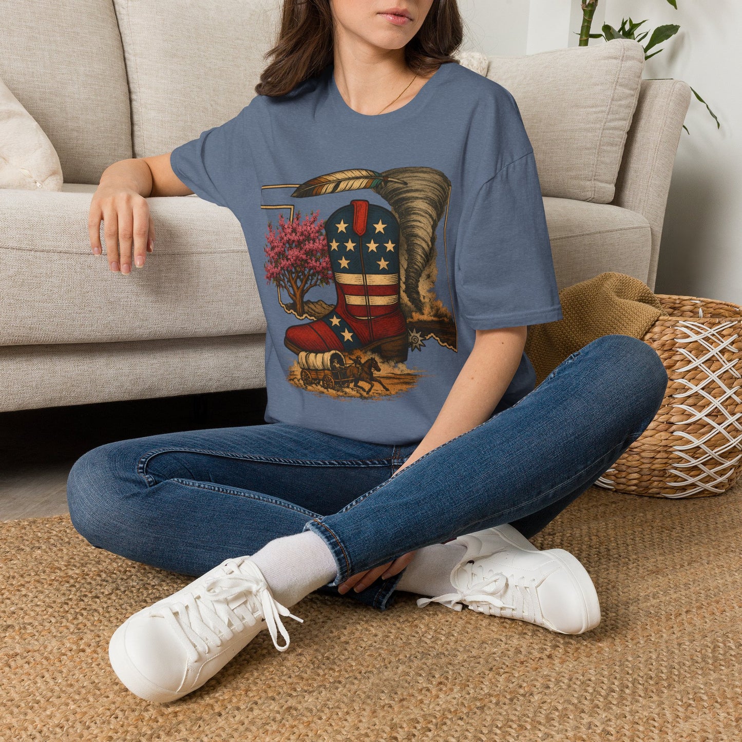 Oklahoma Patriotic Cowboy Boot T-Shirt — Americana Western Graphic Tee
